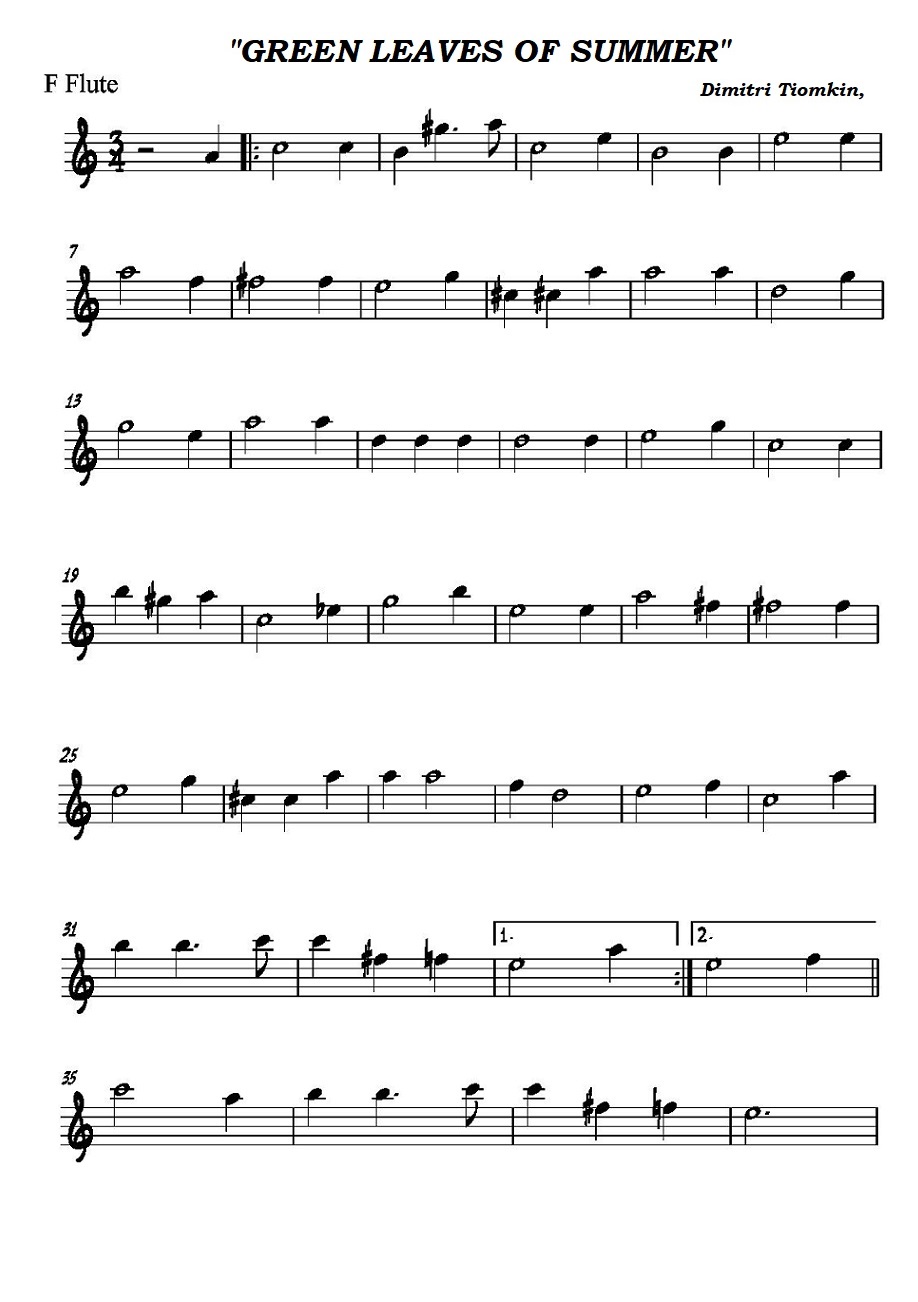 green leaves of summer 1st f flute jpg green leaves of summer sheet music