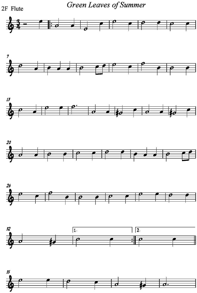 green leaves of summer 2nd f flute jpg green leaves of summer sheet music