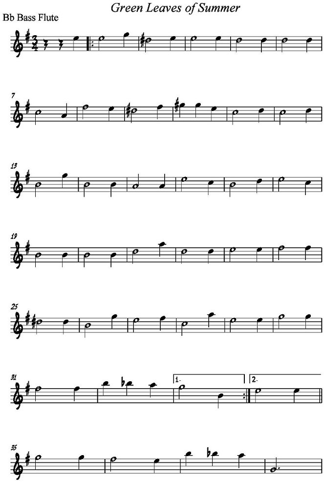 green leaves of summer bb bass flute jpg green leaves of summer sheet music