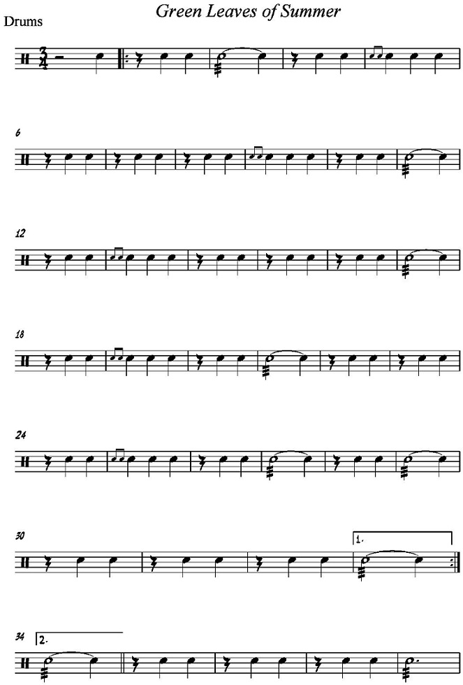 green leaves of summer side drum jpg green leaves of summer sheet music